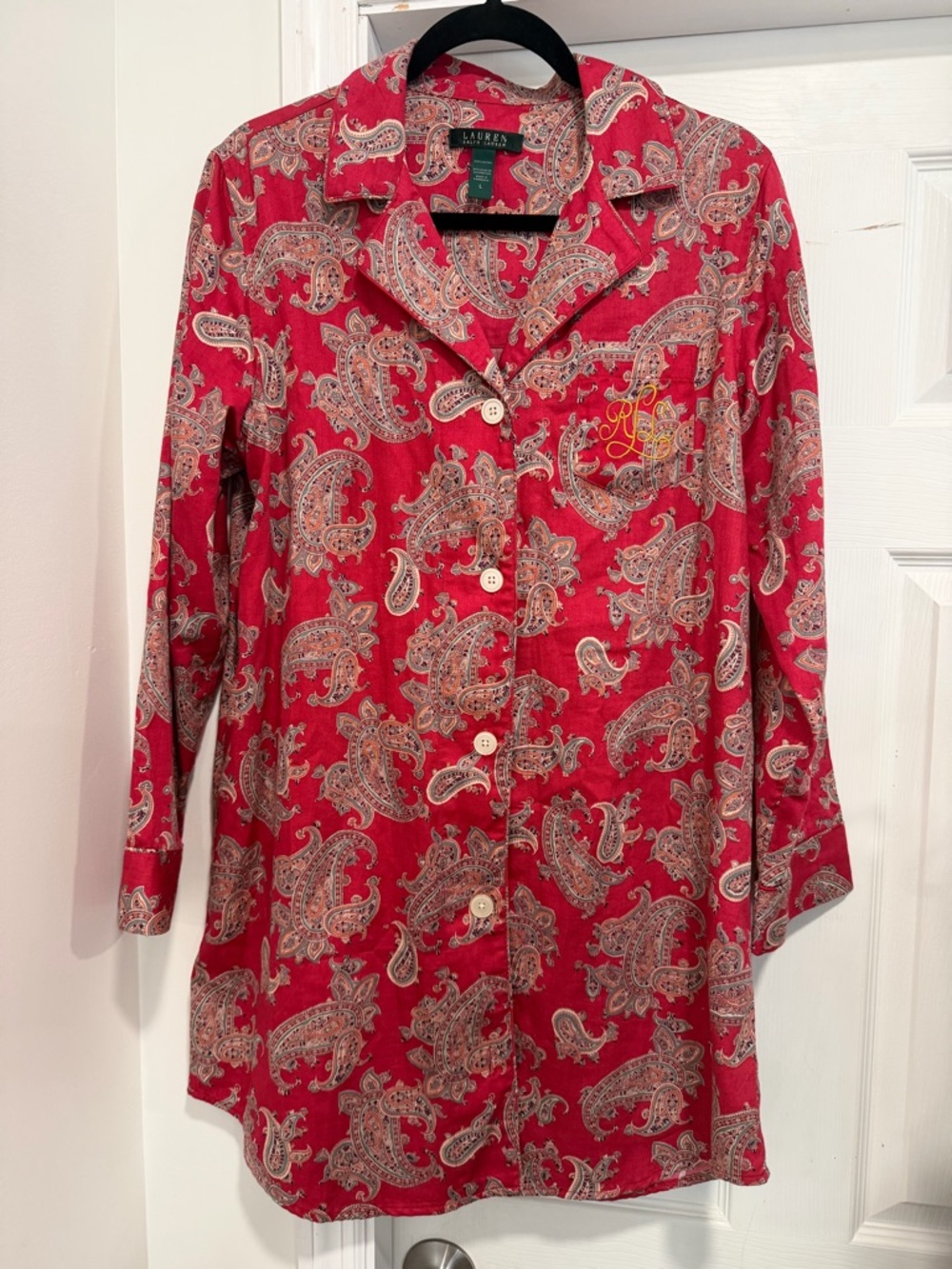 Lauren Ralph Lauren Red Paisley Cotton Sleep Shirt Nightgown Large L